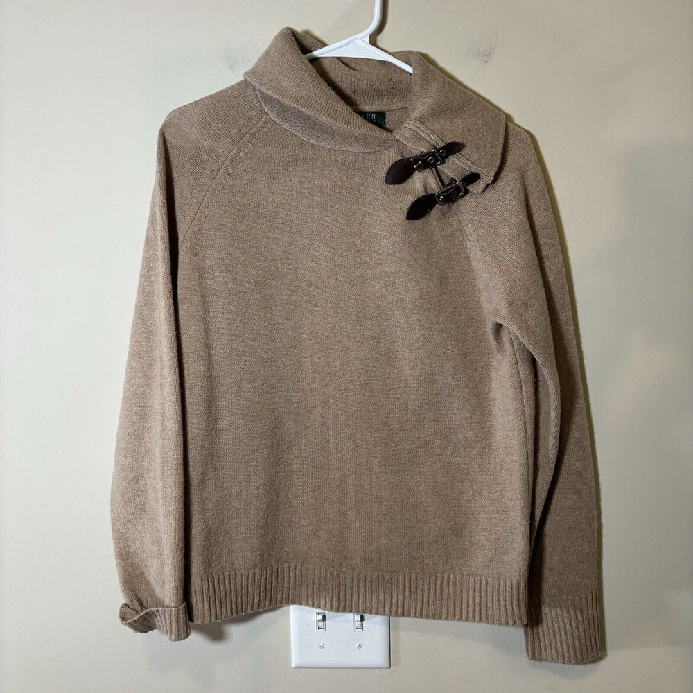 Lauren Ralph Lauren Brown Tan Buckle Latch Sweater Lambswool womens large